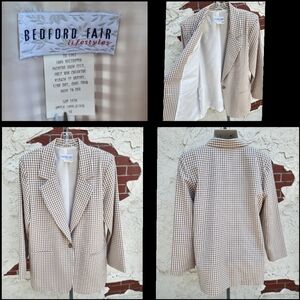 16 tall BEDFORD FAIR Blair Checkered Plaid One Button Lightweight Blazer Jacket